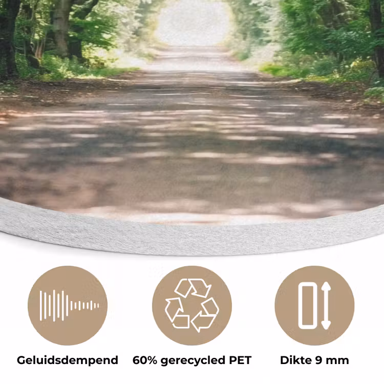 Weg - Bomen - Natuur - Groen Akoestische PET Vilt - Rond klein -closeup_NL