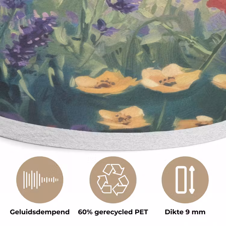 Weide - Bloemen - Kleurrijk Akoestische PET Vilt - Rond klein -closeup_NL
