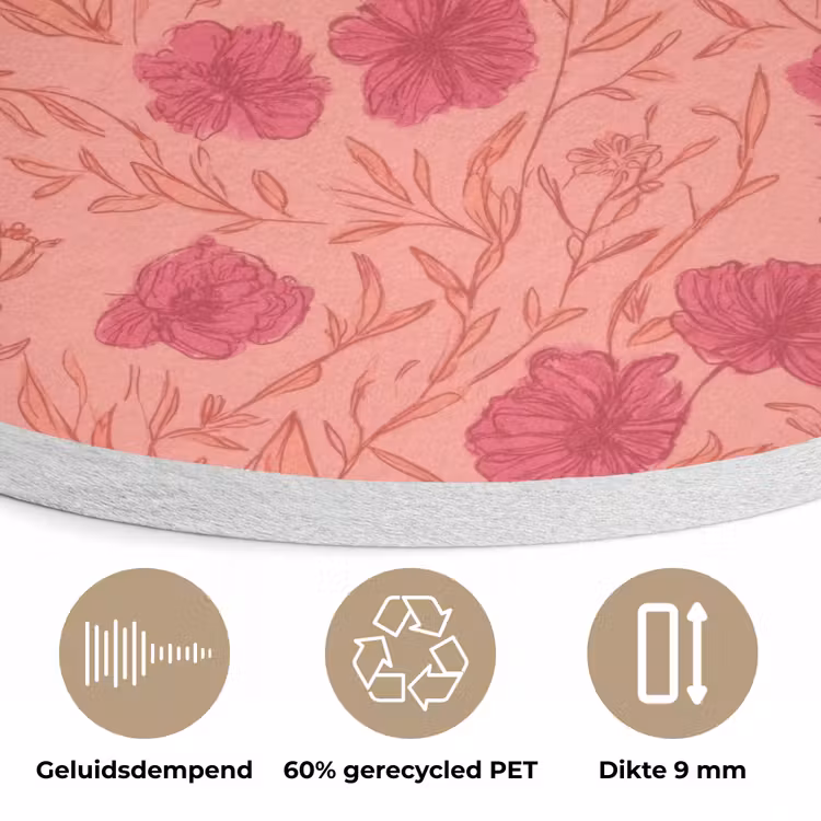 Weidebloemen - Romantisch - Roze Akoestische PET Vilt - Rond klein 838 -closeup_NL