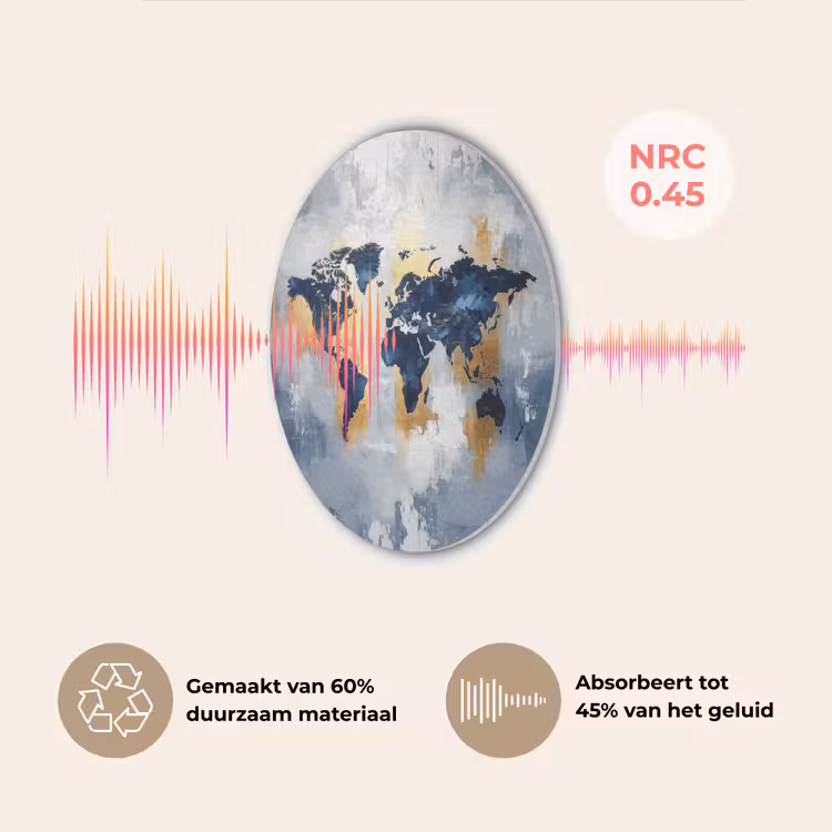 Wereldkaart - Blauw - Abstract Akoestische PET Vilt - Rond klein -USP_NL