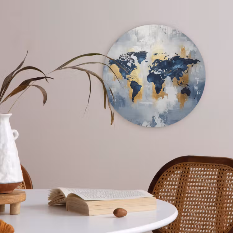 Wereldkaart - Blauw - Abstract Akoestische PET Vilt - Rond klein -sfeer3
