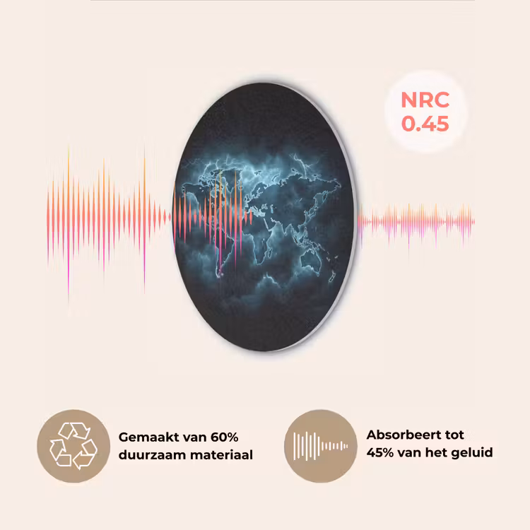 Wereldkaart - Bliksem - Blauw Akoestische PET Vilt - Rond klein -USP_NL