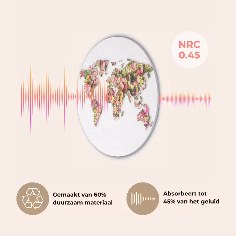 Wereldkaart - Bloemen - Felgekleurd Akoestische PET Vilt - Rond klein -USP_NL