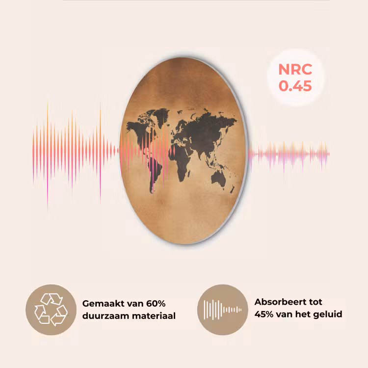 Wereldkaart - Bruin - Kaart Akoestische PET Vilt - Rond klein -USP_NL