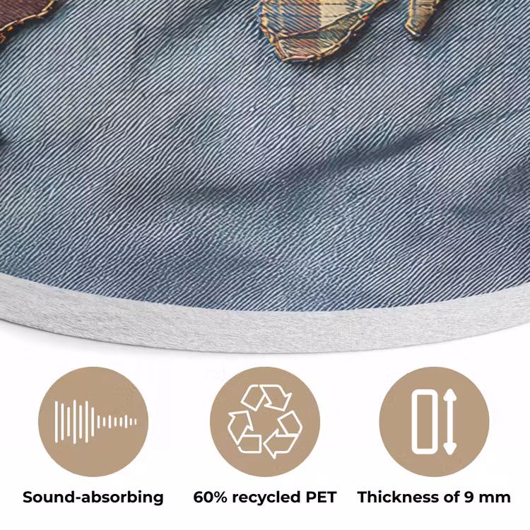 Wereldkaart - Denim - Textiel Akoestische PET Vilt - Rond klein -closeup_NL