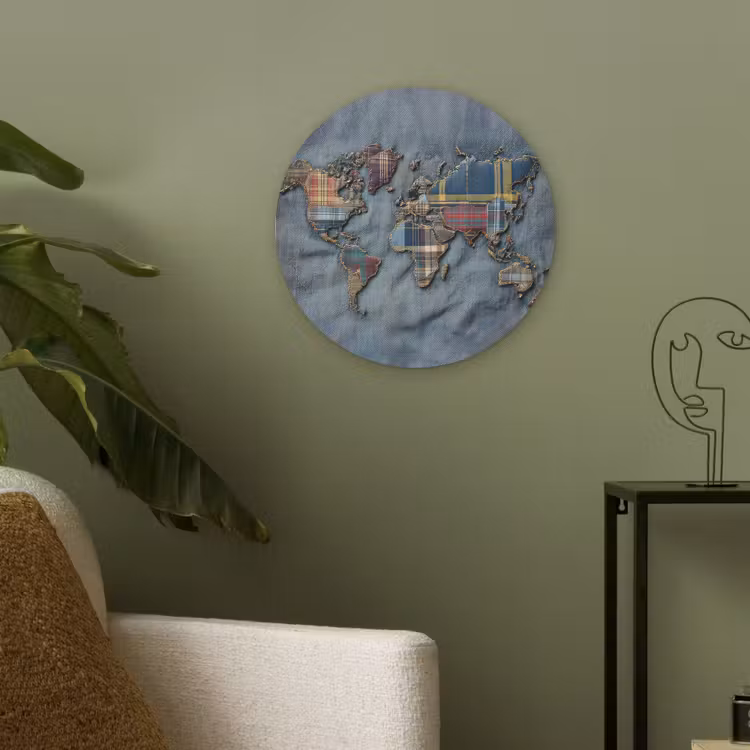 Wereldkaart - Denim - Textiel Akoestische PET Vilt - Rond klein -sfeer2