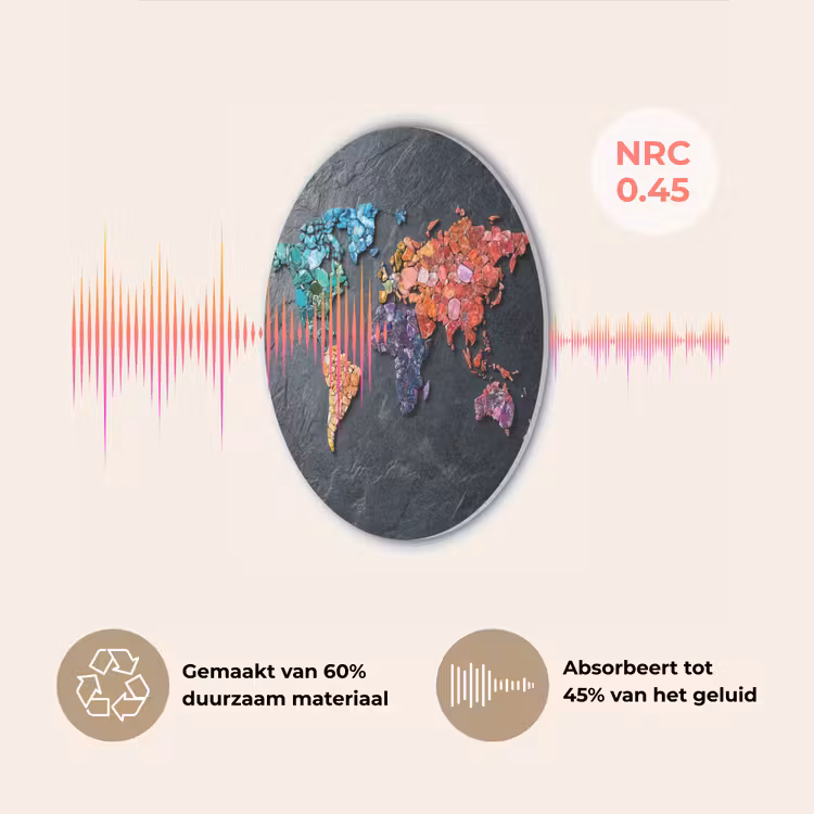 Wereldkaart - Edelstenen - Regenboog - Ruw Akoestische PET Vilt - Rond klein -USP_NL