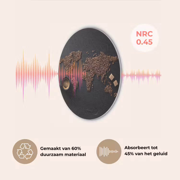 Wereldkaart - Espresso - Zwart Akoestische PET Vilt - Rond klein -USP_NL