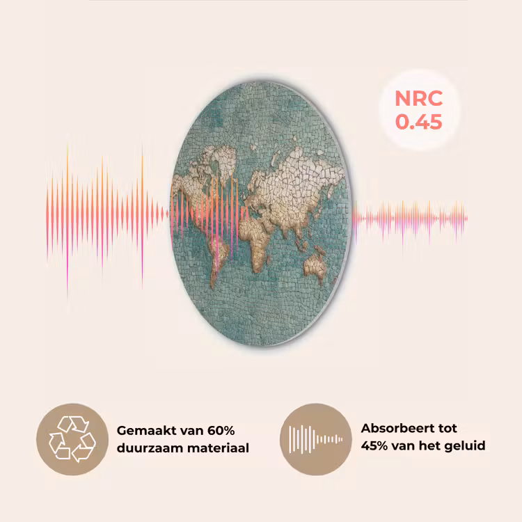Wereldkaart - Gebroken tegels - Mozaïek Akoestische PET Vilt - Rond klein -USP_NL