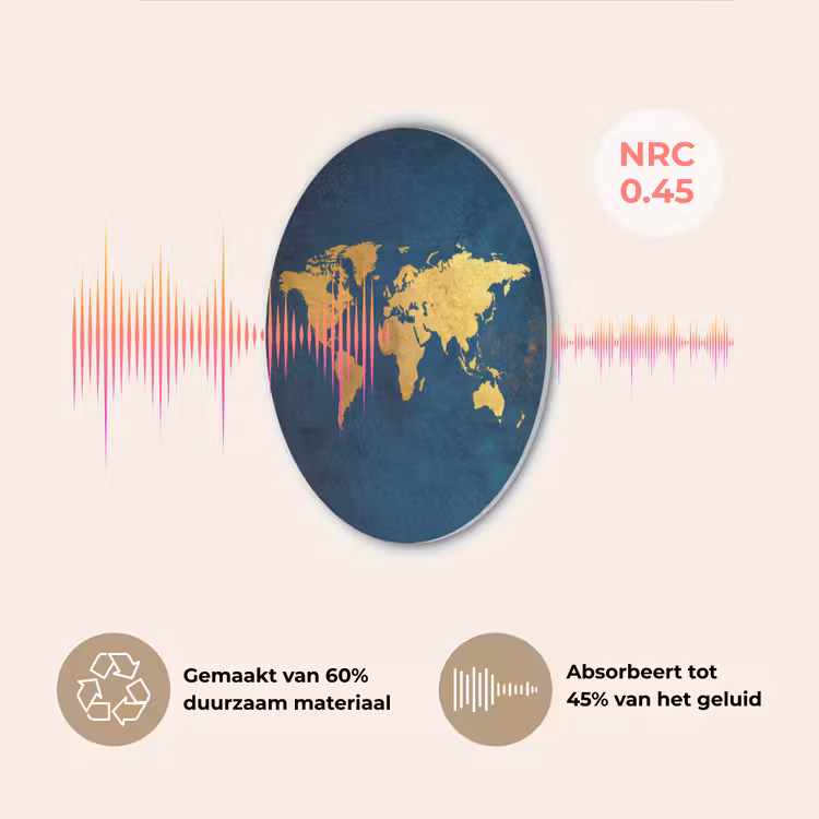 Wereldkaart - Goud - Donkerblauw Akoestische PET Vilt - Rond klein -USP_NL