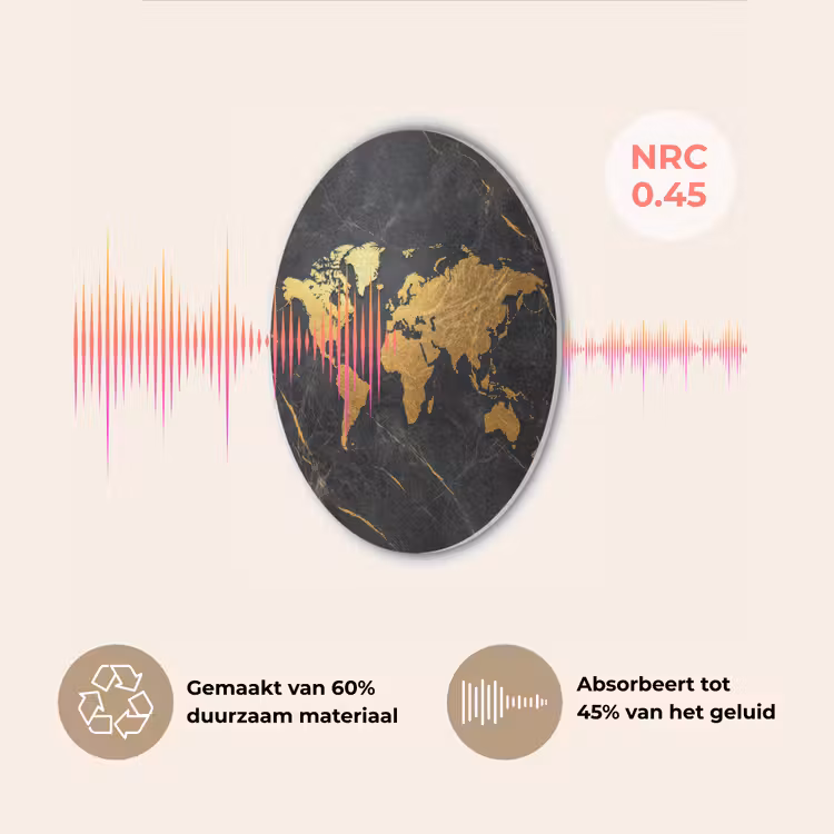 Wereldkaart - Goud - Marmer Akoestische PET Vilt - Rond klein -USP_NL