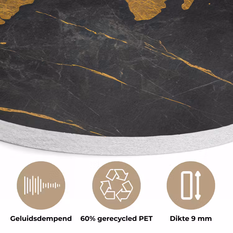 Wereldkaart - Goud - Marmer Akoestische PET Vilt - Rond klein -closeup_NL