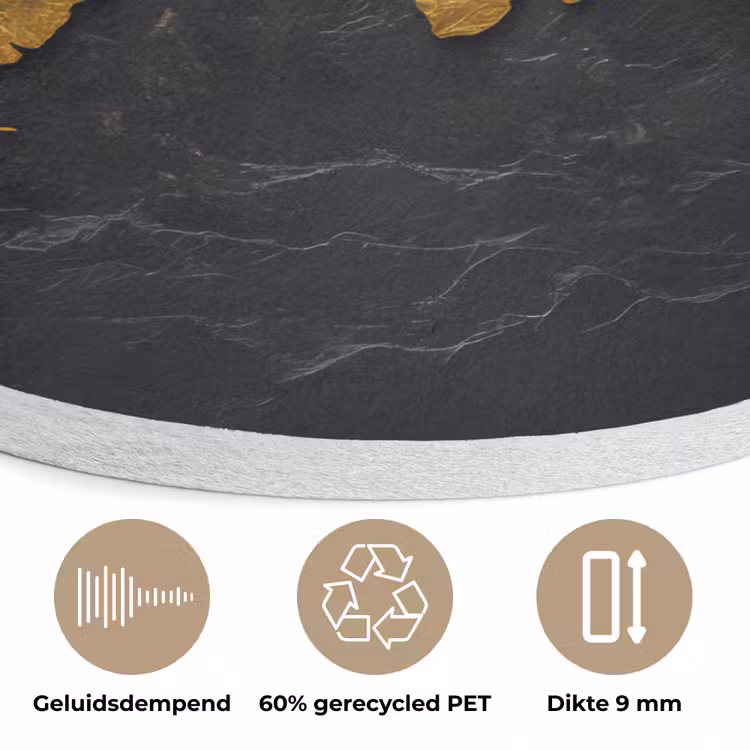 Wereldkaart - Goud - Steen Akoestische PET Vilt - Rond klein -closeup_NL