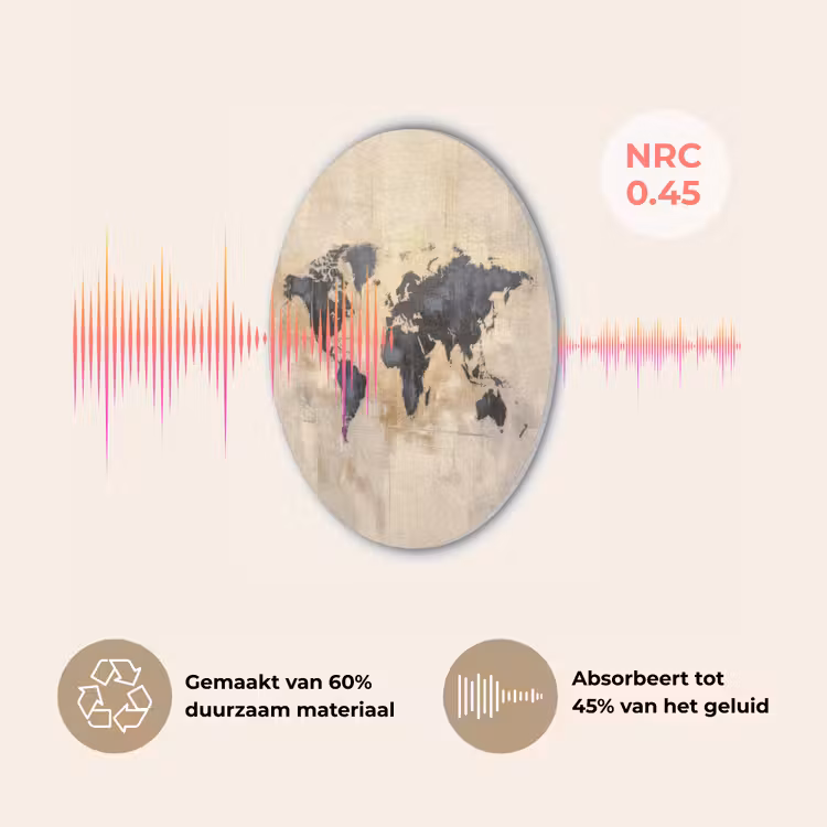 Wereldkaart - Goud - Zwart - Abstract Akoestische PET Vilt - Rond klein -USP_NL