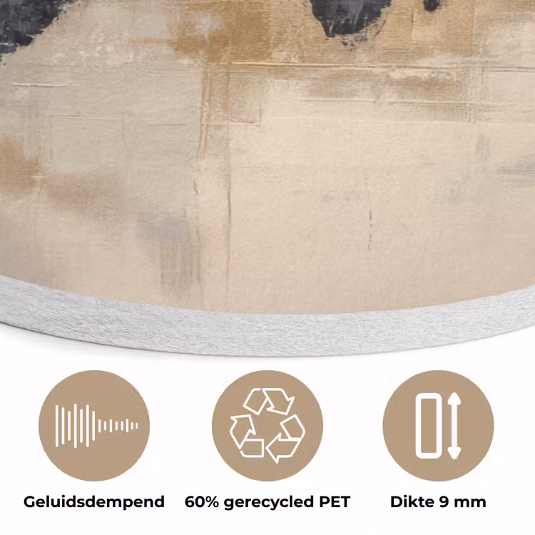 Wereldkaart - Goud - Zwart - Abstract Akoestische PET Vilt - Rond klein -closeup_NL