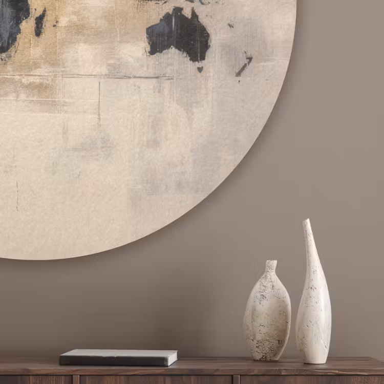 Wereldkaart - Goud - Zwart - Abstract Akoestische PET Vilt - Rond klein -sfeer5_closeup