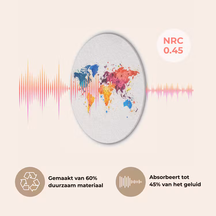 Wereldkaart - Graffiti - Kleurrijk Akoestische PET Vilt - Rond klein -USP_NL