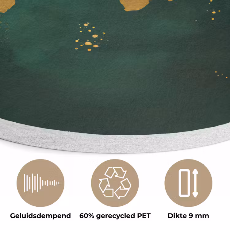 Wereldkaart - Groen - Goud Akoestische PET Vilt - Rond klein -closeup_NL