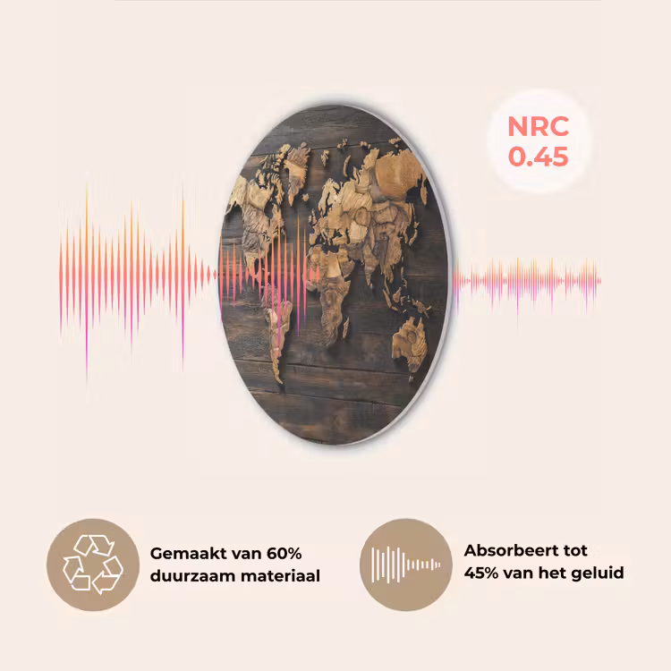 Wereldkaart -  Hout - Mozaïek Akoestische PET Vilt - Rond klein -USP_NL