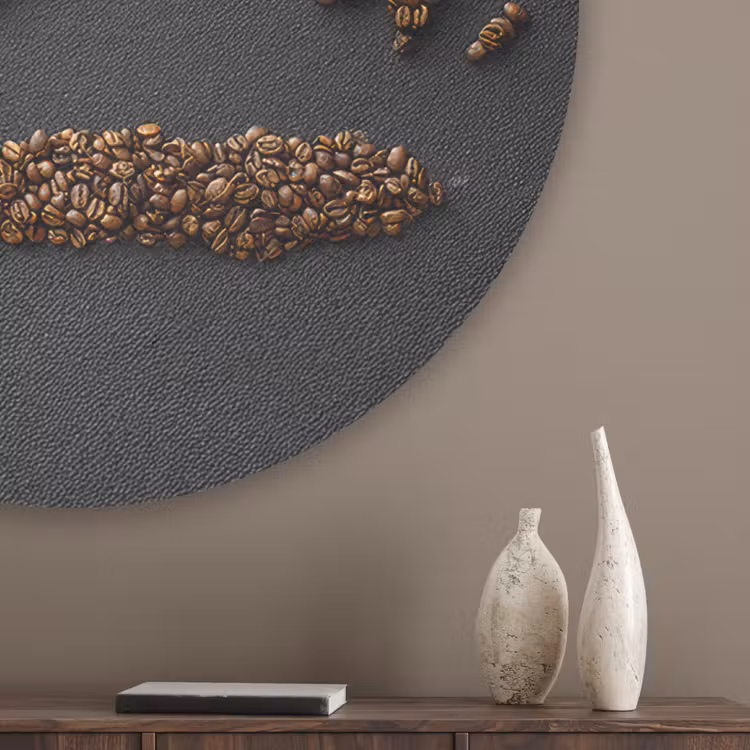Wereldkaart - Koffie - Grijs Akoestische PET Vilt - Rond klein -sfeer5_closeup