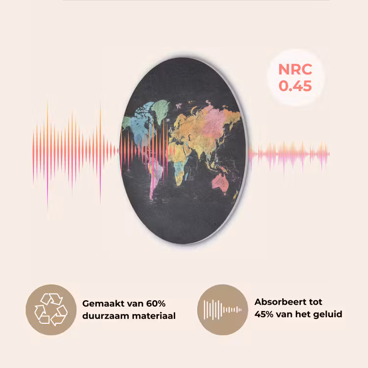 Wereldkaart - Krijtstrepen - Regenboog Akoestische PET Vilt - Rond klein -USP_NL