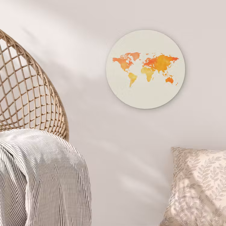 Wereldkaart - Oranje - Kleurrijk Akoestische PET Vilt - Rond klein -sfeer4
