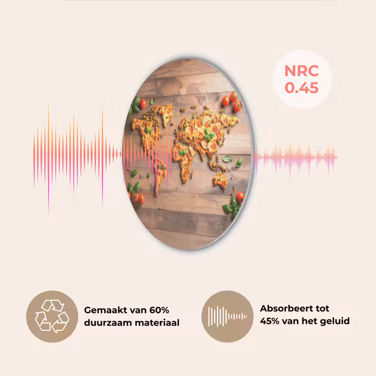 Wereldkaart - Pizza - Houten ondergrond Akoestische PET Vilt - Rond klein -USP_NL