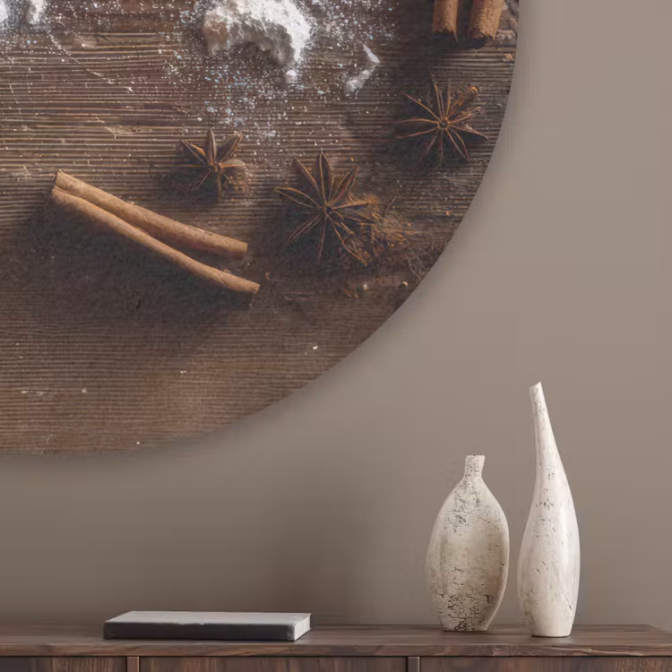 Wereldkaart - Poedersuiker - Hout Akoestische PET Vilt - Rond klein -sfeer5_closeup