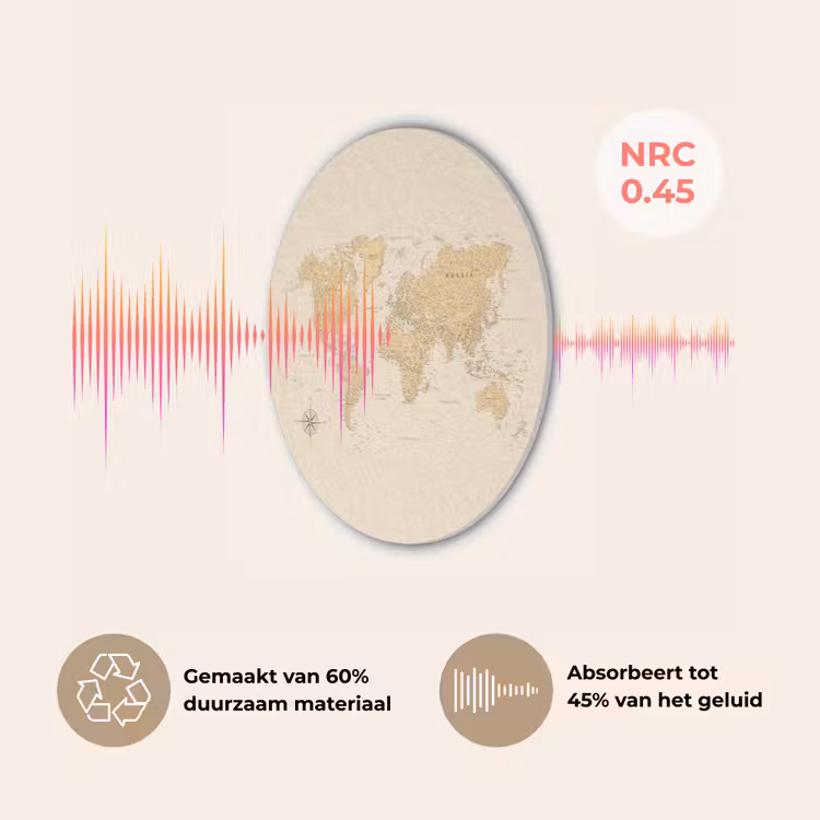 Wereldkaart - Realistisch - Beige Akoestische PET Vilt - Rond klein -USP_NL