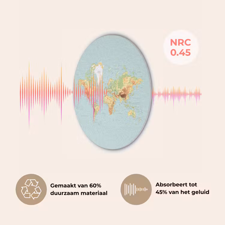 Wereldkaart - Realistisch - Blauw Akoestische PET Vilt - Rond klein -USP_NL