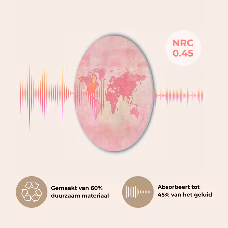 Wereldkaart - Roze - Vaag Akoestische PET Vilt - Rond klein -USP_NL