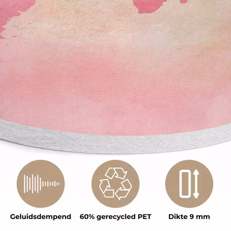 Wereldkaart - Roze - Vaag Akoestische PET Vilt - Rond klein -closeup_NL