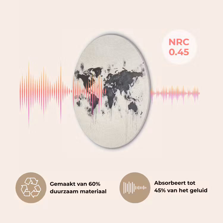 Wereldkaart - Zwart - Inkt Akoestische PET Vilt - Rond klein -USP_NL