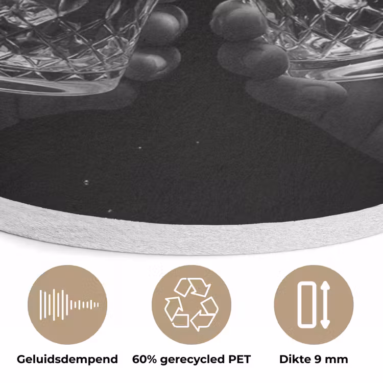 Whiskyglazen - Ijs - Spetters - Zwart Akoestische PET Vilt - Rond klein -closeup_NL