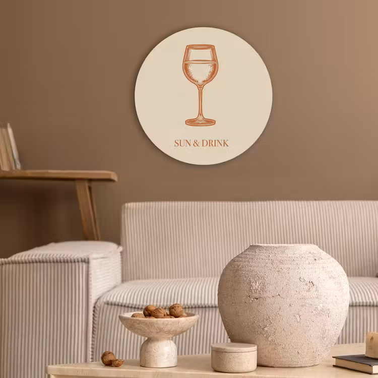 Wijn - Zomer - Quote - Oranje Akoestische PET Vilt - Rond klein -sfeer1