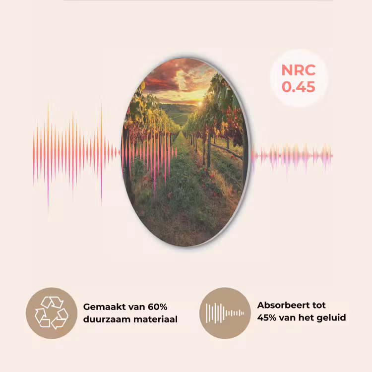 Wijngaard - Druiven - Zonsondergang Akoestische PET Vilt - Rond klein -USP_NL
