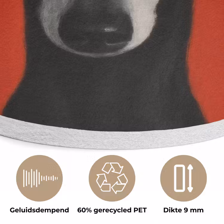 Windhond - Minimalistisch - Rood Akoestische PET Vilt - Rond klein -closeup_NL