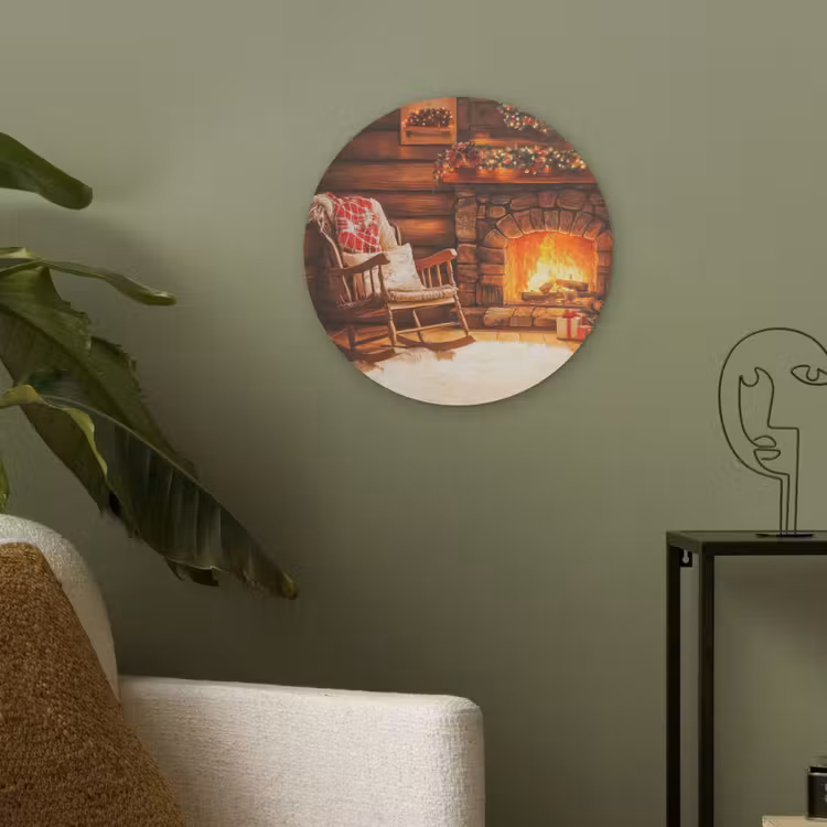 Winter - Kerst - Huis - Openhaard Akoestische PET Vilt - Rond klein -sfeer2
