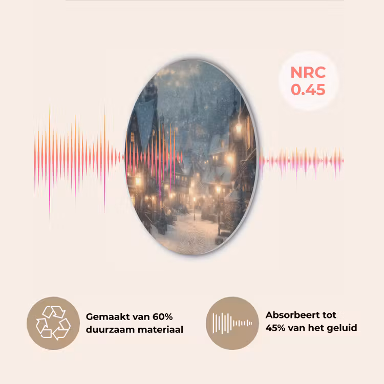 Winterdorp - Sneeuw - Donker Akoestische PET Vilt - Rond klein -USP_NL