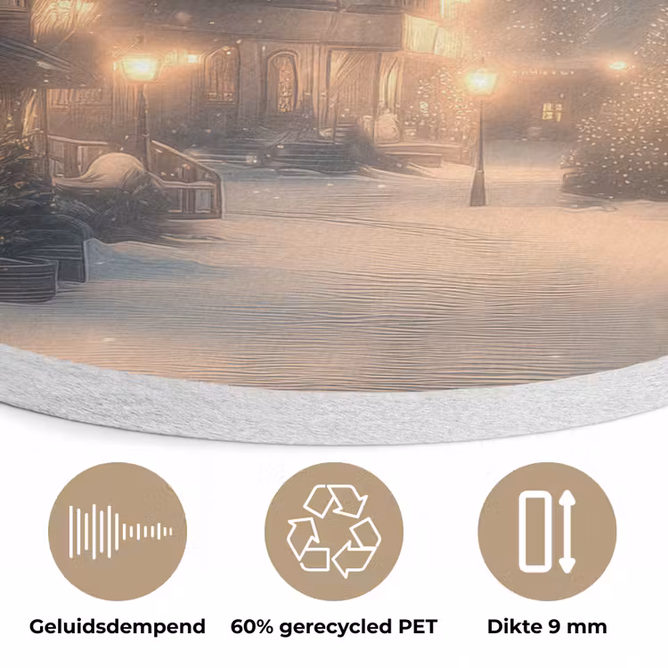 Winterdorp - Sneeuw - Donker Akoestische PET Vilt - Rond klein -closeup_NL