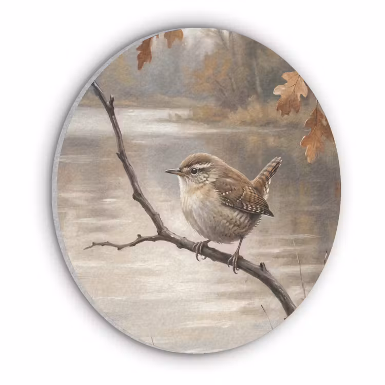 Winterkoninkje - Tak - Rivier - Natuur - Sfeervol Akoestische PET Vilt - Rond klein -3d