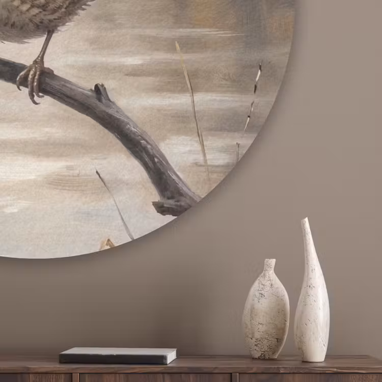 Winterkoninkje - Tak - Rivier - Natuur - Sfeervol Akoestische PET Vilt - Rond klein -sfeer5_closeup