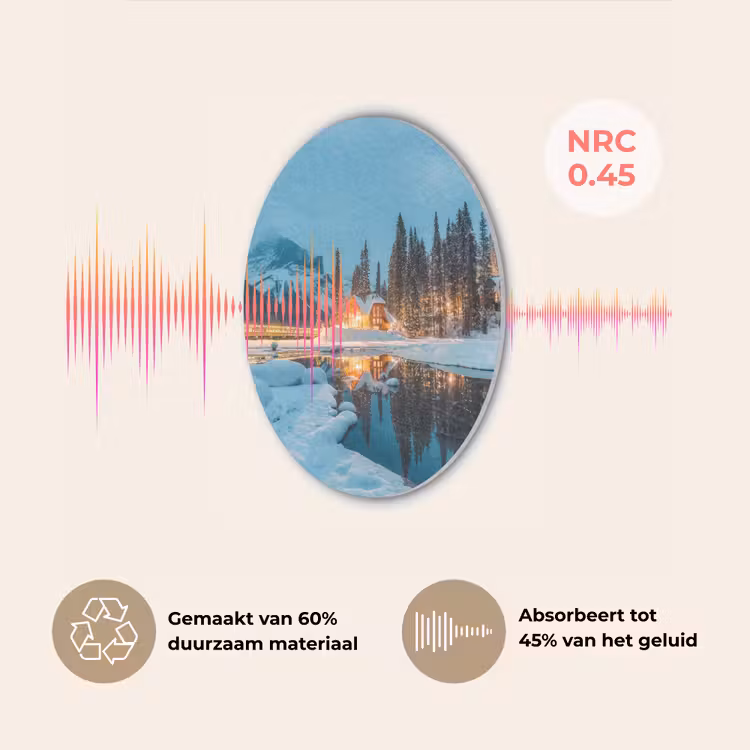 Winterlandschap - Natuur - Huis - Bergen - Sneeuw Akoestische PET Vilt - Rond klein -USP_NL