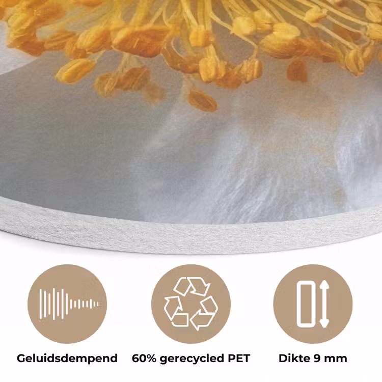 Wit - Bloem - Elegant Akoestische PET Vilt - Rond klein -closeup_NL