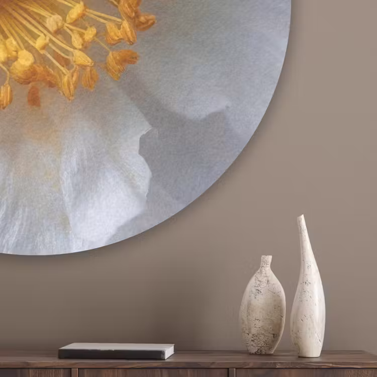 Wit - Bloem - Elegant Akoestische PET Vilt - Rond klein -sfeer5_closeup