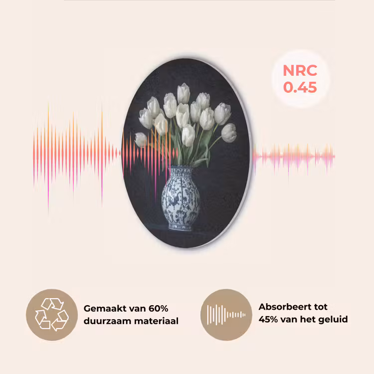 Wit - Bloemen - Tulpen - Vaas Akoestische PET Vilt - Rond klein -USP_NL
