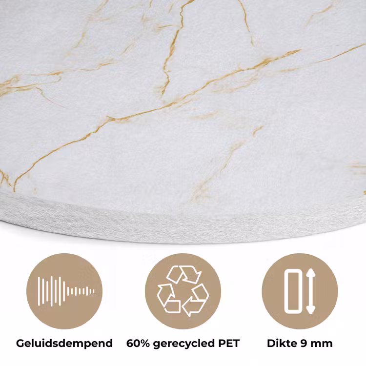Wit - Marmer - Goud - Luxueus Akoestische PET Vilt - Rond klein 838 -closeup_NL