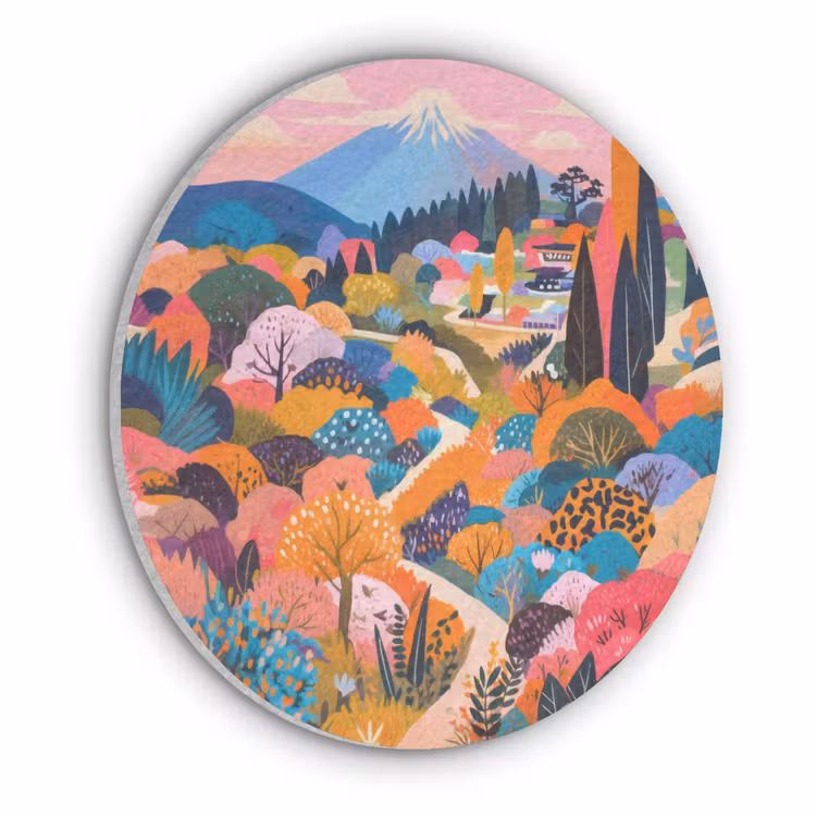 Witte bergtop - Modern - Kleurrijk Akoestische PET Vilt - Rond klein -3d