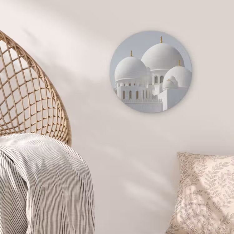 Witte koepels - Helderblauwe lucht - Islamitisch Akoestische PET Vilt - Rond klein -sfeer4