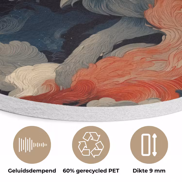Witte vos - wolken - maan Akoestische PET Vilt - Rond klein -closeup_NL